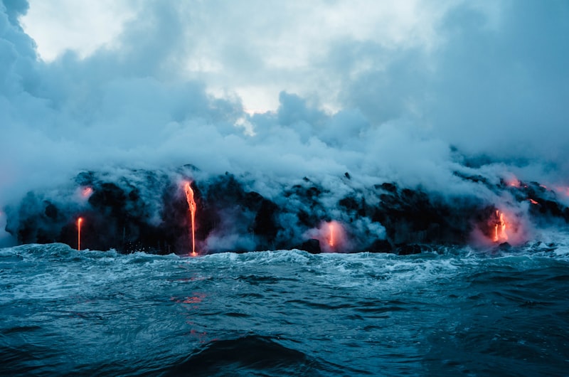 Lava flowing into the ocean on the Big Island of Hawaii